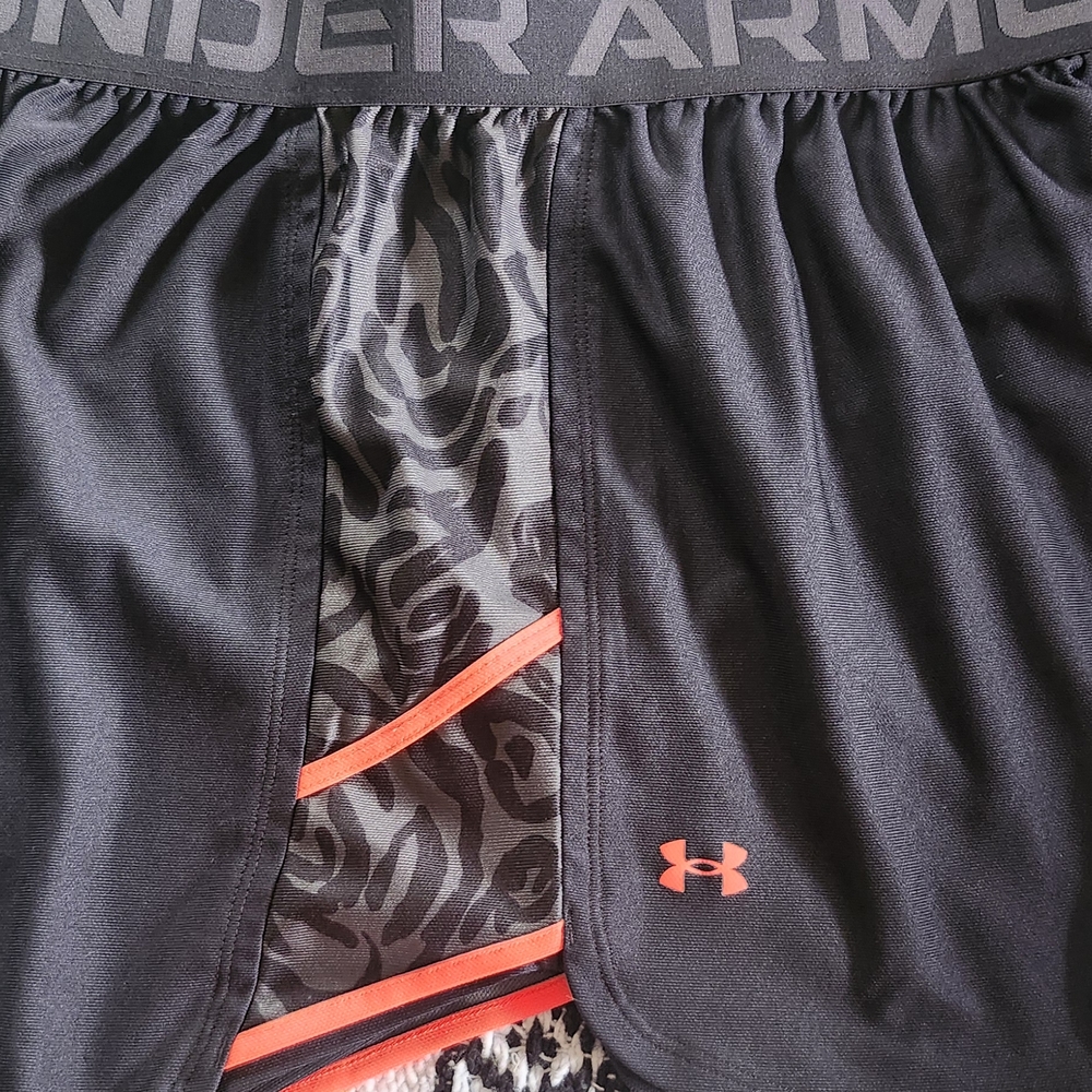 Under Armour Women's Black Shorts with Pink And Leopard Details.